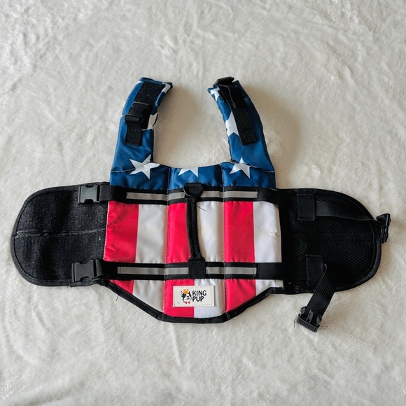 King Pup Dog Life Jacket Vest - American Flag Red White & Blue - Size Small - Picture 2 of 8